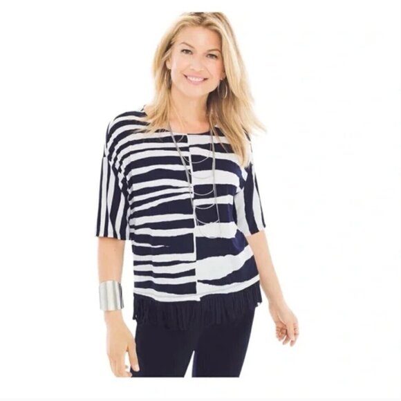 Chico's Knit Kit Broken Stripe Top - Size Large - Picture 1 of 7